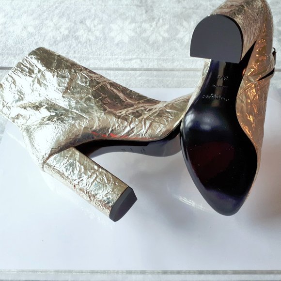 NWOT Saint Laurent metallic gold heeled ankle boot - Picture 6 of 11